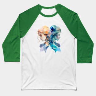 Zodiac Sign GEMINI - Watercolour Illustration of Gemini Baseball T-Shirt